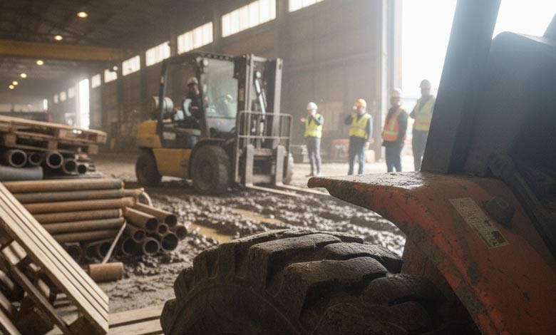 Construction site with rough terrain forklift