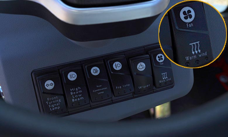 High Performance HVAC System Close up of the air conditioning vents in a forklift cabin.