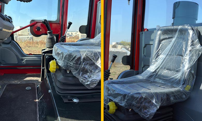Ergonomic Suspension Seat Detailed shot of a Grammer-style suspension seat in a forklift.