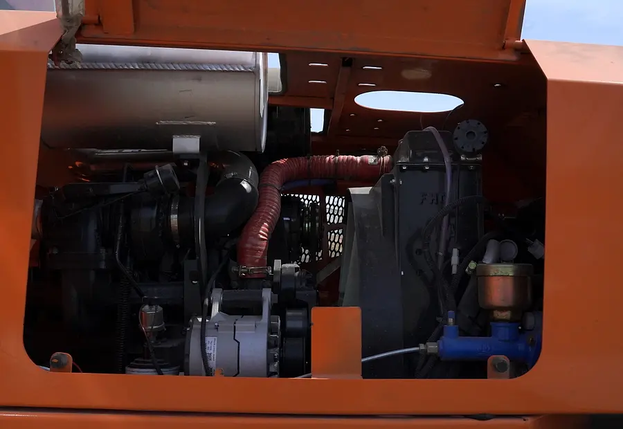 Engine service access area on a BLANC-ELE RT70 rough terrain forklift