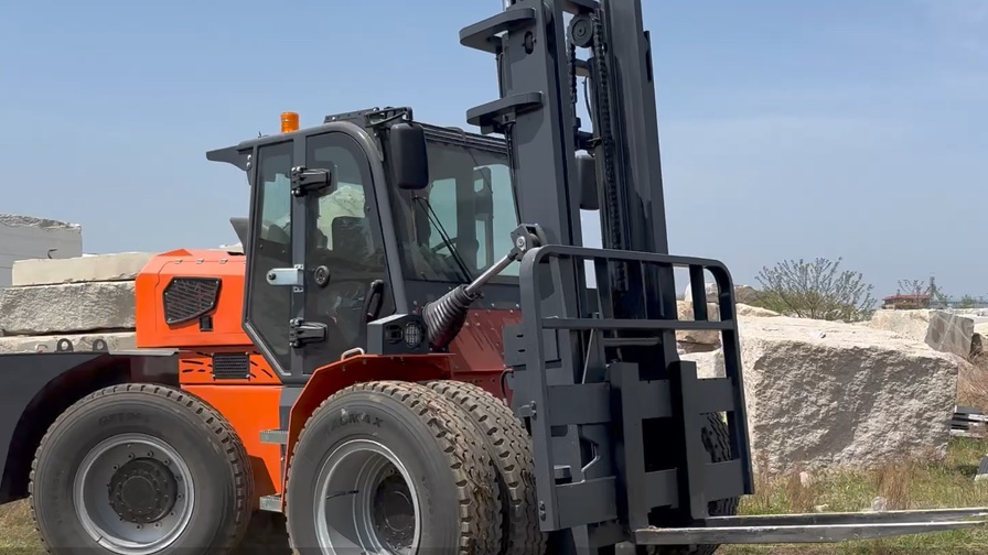 Construction site forklift turning space and loading point check